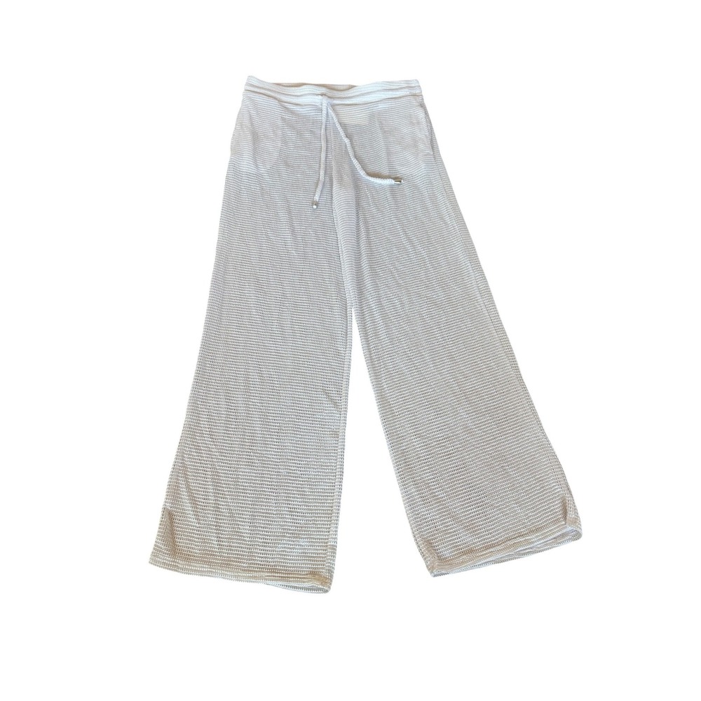 Dotti White Mesh Wide Leg Beach Cover Up Pants Side Pockets SZ L